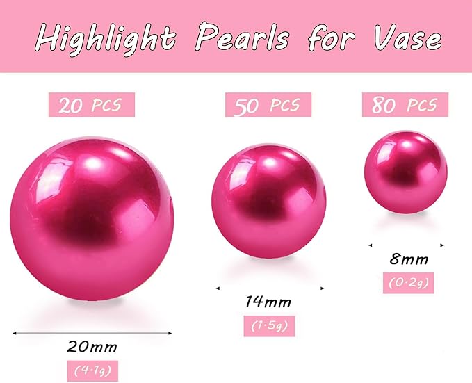 150Pcs Hot Pink Polished No Hole Faux Pearl Beads - Image 2