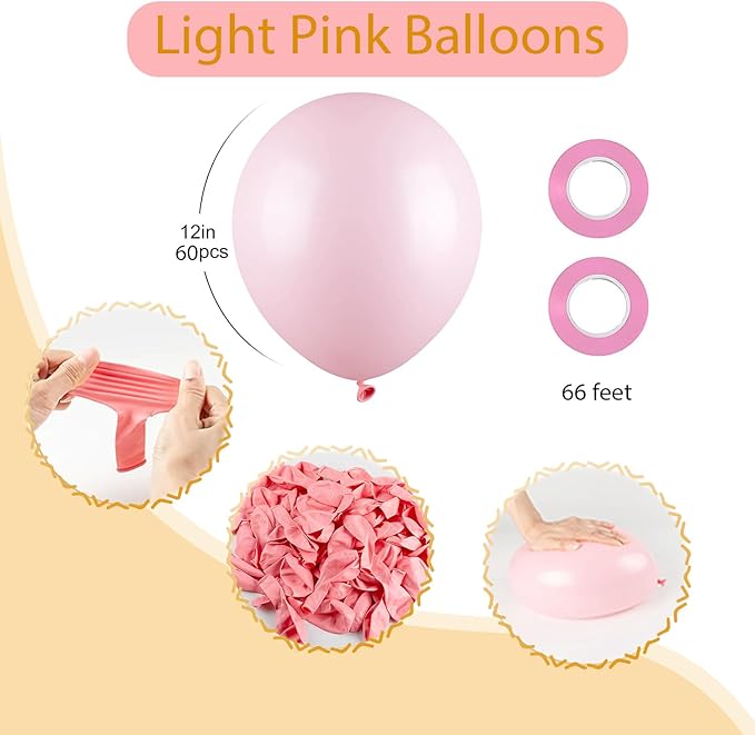 100pcs Pastel Pink Balloons, 12 inch Light Pink Latex Party Balloons Helium - Image 4