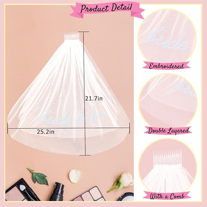 Bride To Be Embroidered Veil for Bachelorette Party Decorations, Bridal Shower - Image 2