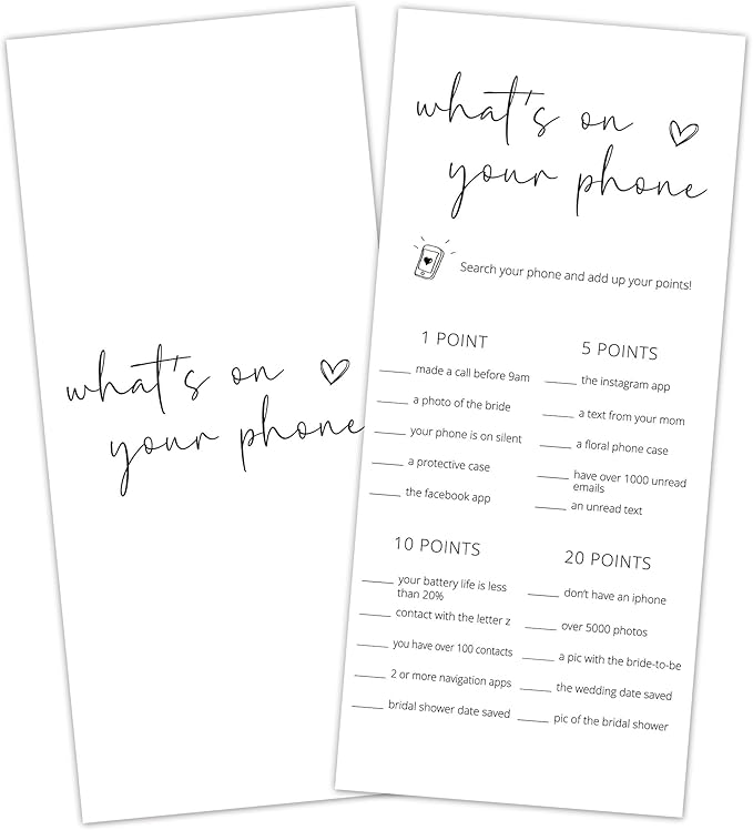 Bridal Shower Games, What's On Your Phone, Wedding Shower Games by Tsunerrorami