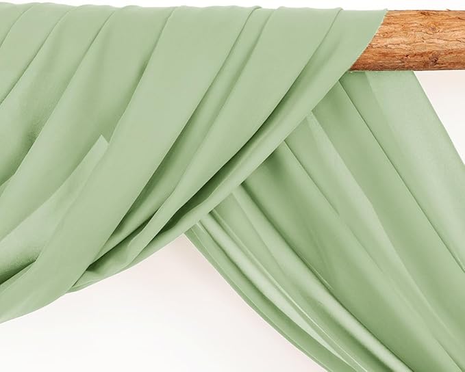 Wedding Arch Draping Fabric 2 Panels 30'' x 18FT Sage Green Sheer Chiffon Arch - Image 3
