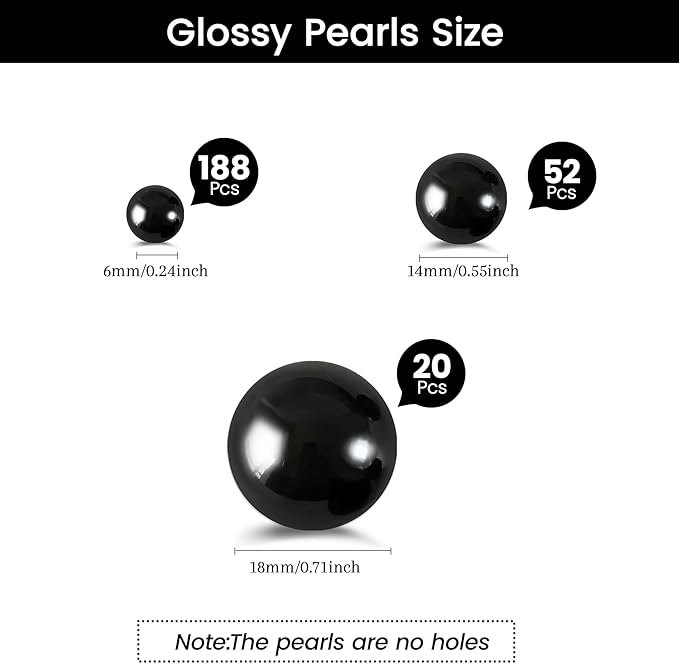 260Pcs Black Glossy Beads - 6mm - Image 2