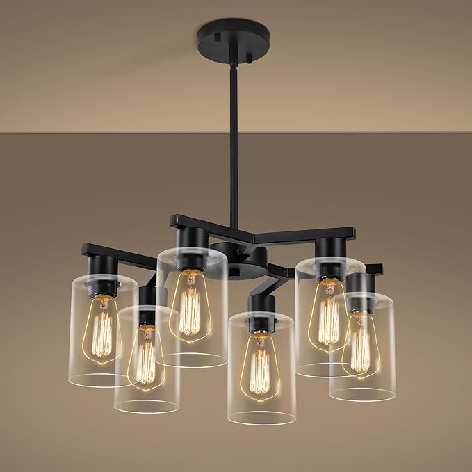 6-Light Modern Farmhouse Black Chandelier, Dining Room Light Fixture Over Table by Unknown