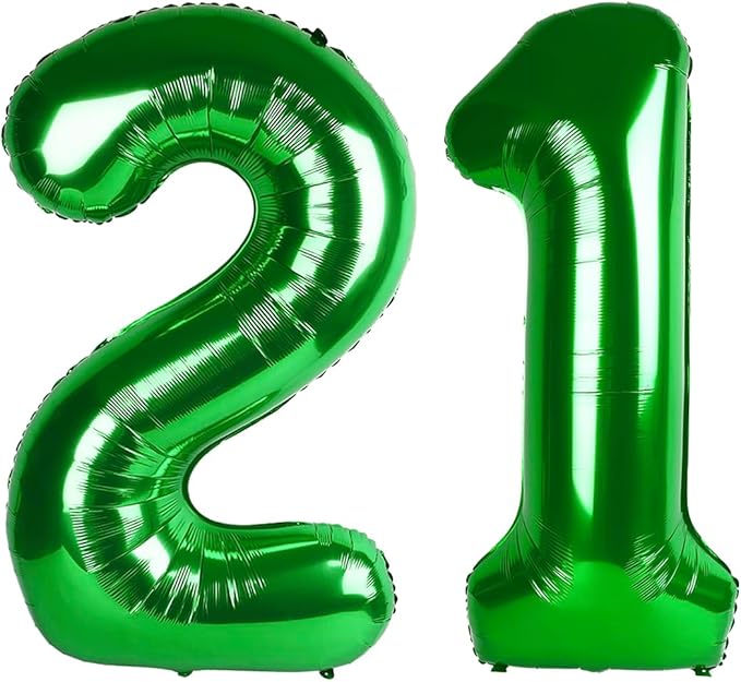 Green Number 21 12 Balloon 40 inch, Number 21 12 Birthday Balloon by Upgesy