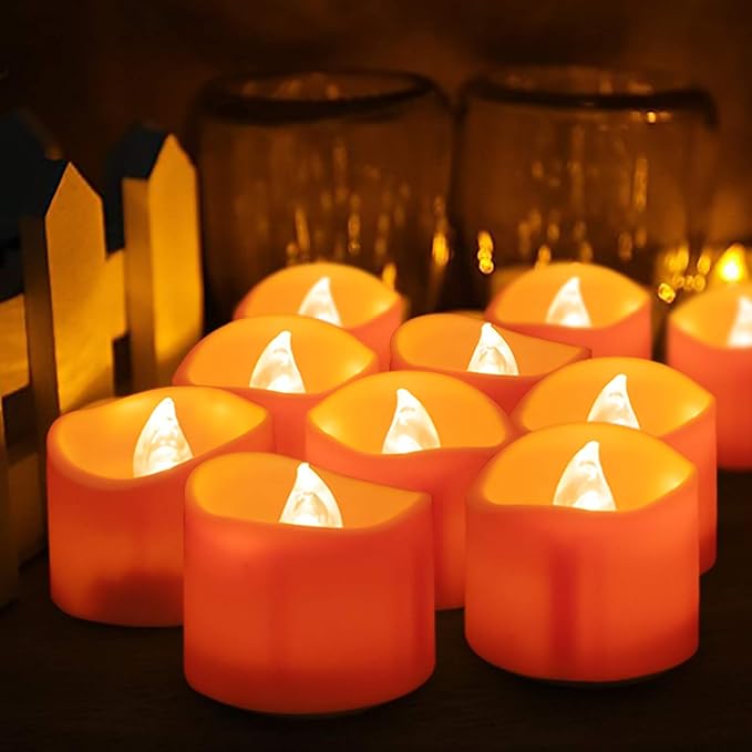 BEICHI 24 Pack Halloween Tea Lights, Realistic Orange Tea Candles, Battery - Image 2