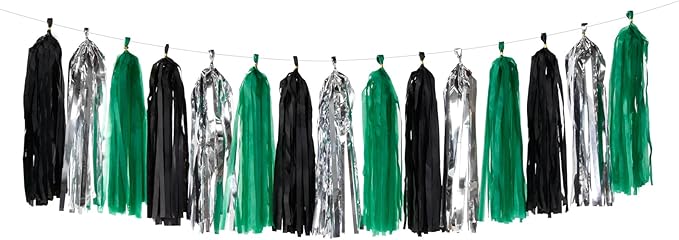 Black Green Silver Tassel Garland by Panduola