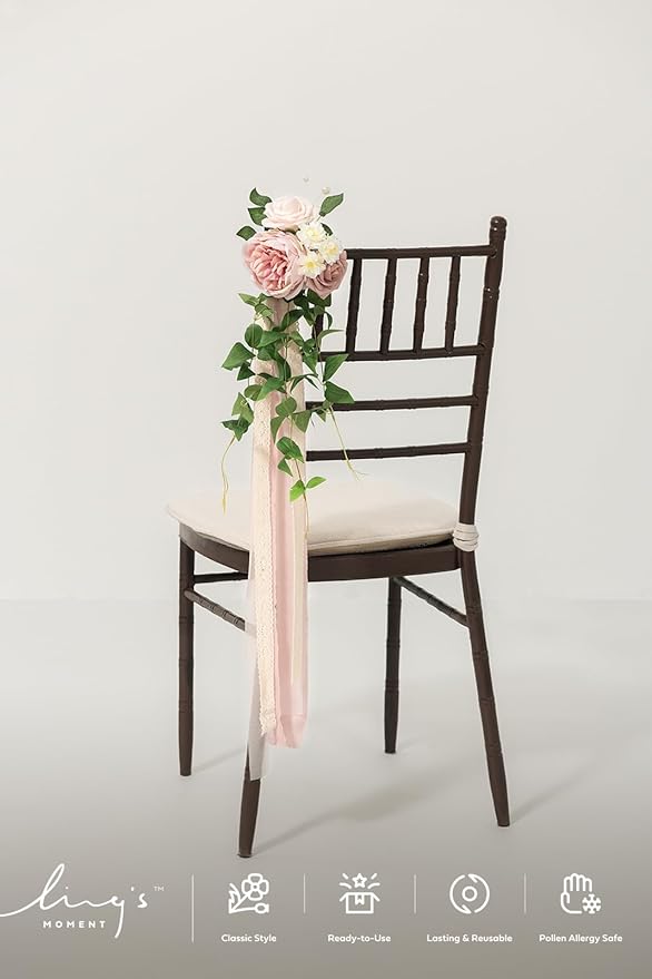 Ling's moment 8pcs Wedding Artificial Aisle Pew Flowers Chair Decorations - Image 2