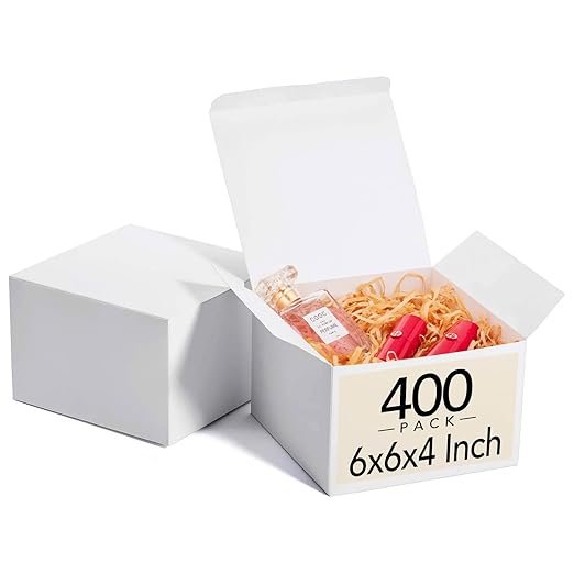 MESHA Gift Boxes 6x6x4'' 400 Pack White, Small Cardboard Gift Box by MESHA