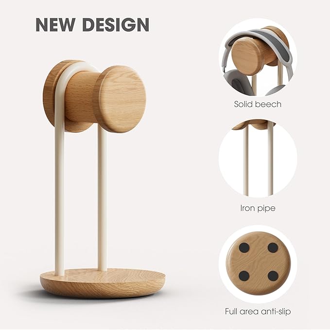 Fenge Headphone Stand for Desk, Nature Wood & Metal Headphone Holder - Image 3