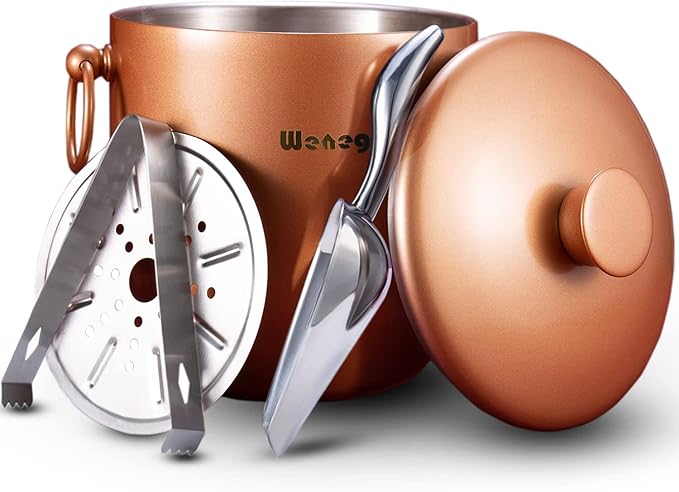 Ice Bucket with Lid, Tongs and Strainer by WENEGG