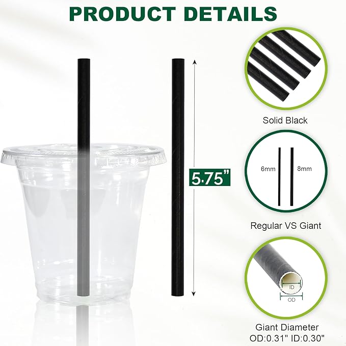 5.75 inch 8mm Wide Short Black Paper Drinking Straws Disposable - Image 2