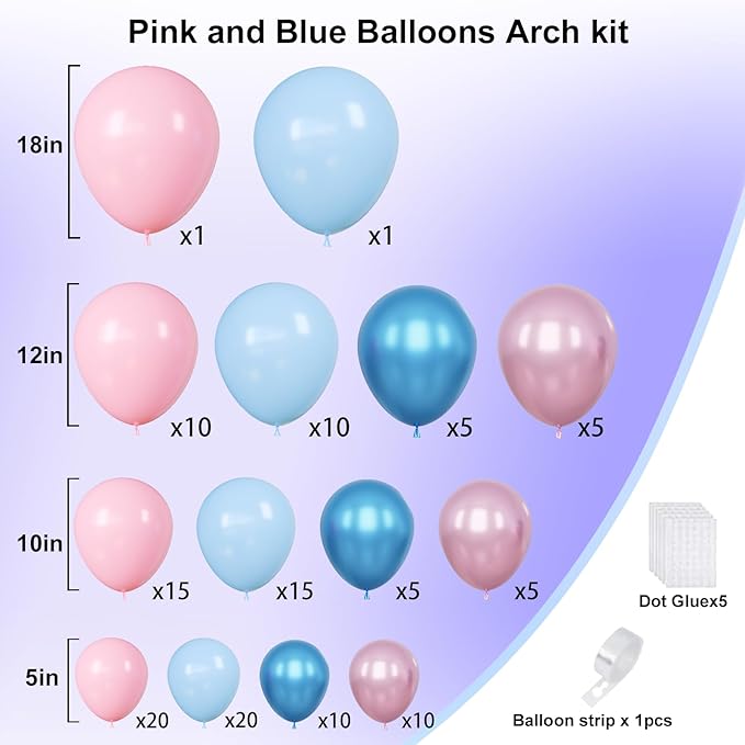 Pink and Blue Balloons Garland Arch Kit, Gender Reveal Balloons Arch Kit - Image 2