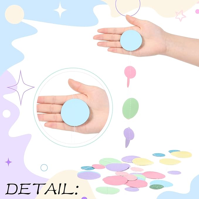 Outus 10 Pieces Colorful Dots Paper Garland Round Glitter Garland Hanging - Image 3