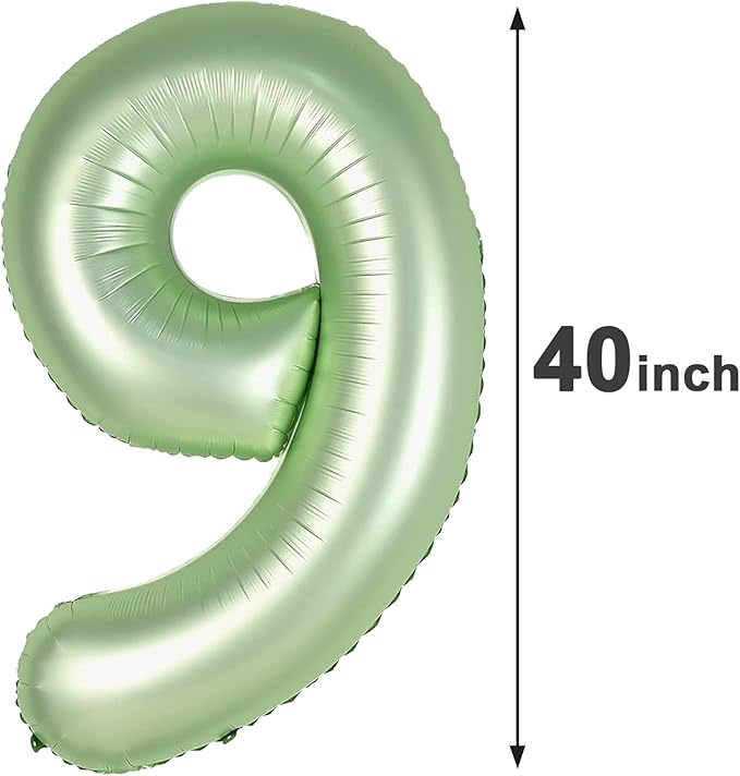 40 Inch Big Sage Green 9 Balloon Number, Jumbo Giant Happy 9th 19 29 39 49 99 - Image 2