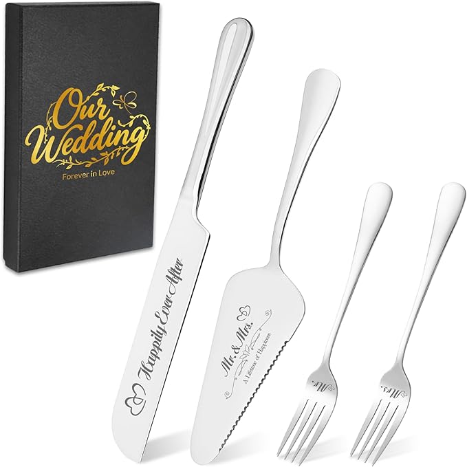 Personalized Wedding Cake Knife and Server Set, Engraved Cake Cutting Set by Unknown