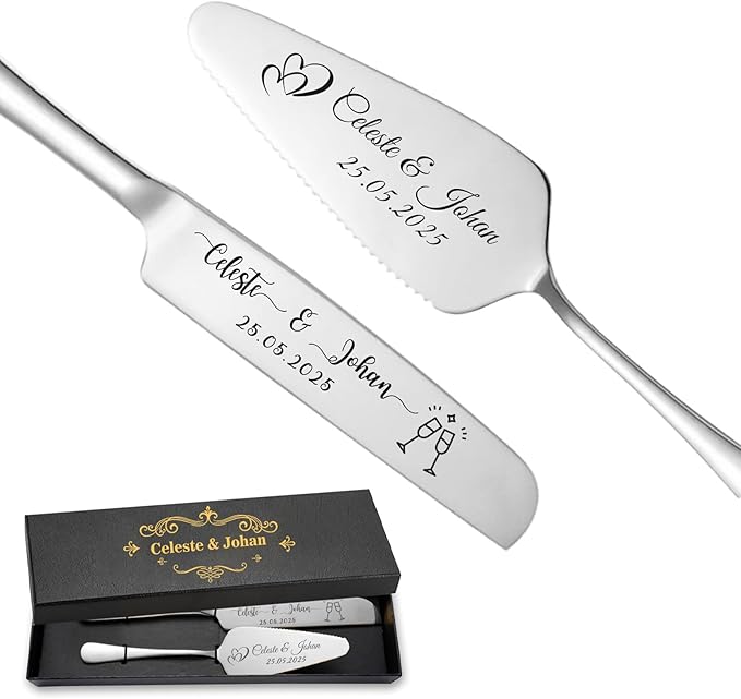 Personalized Wedding Cake Knife and Server Set Stainless Steel Cake Cutter by SEKECHIKU