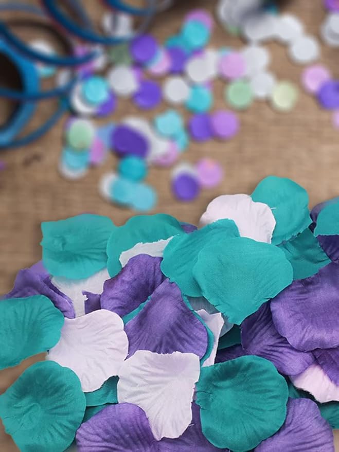900 Pack Purple Lavender Turquoise Teal Flower Rose Petals Mermaid Party - Image 3