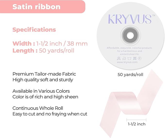 Baby Pink Satin Ribbon 1-1/2 inch X Continuous 50 Yards, Single Face Polyester - Image 3