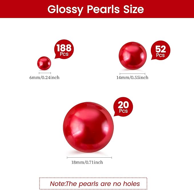 260Pcs Red Glossy Beads for Centerpiece Decor, Artifical Pearls Vase Filler - Image 2