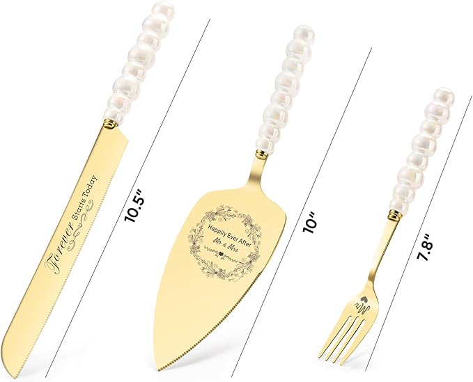 Wedding Cake Knife and Server Set, Ceramic Pearl Handle Wedding Cake Cutting Set - Image 7