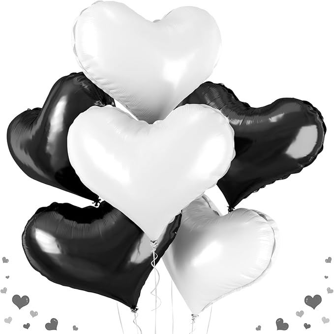 24 Inch Black White Heart Balloons by Paready