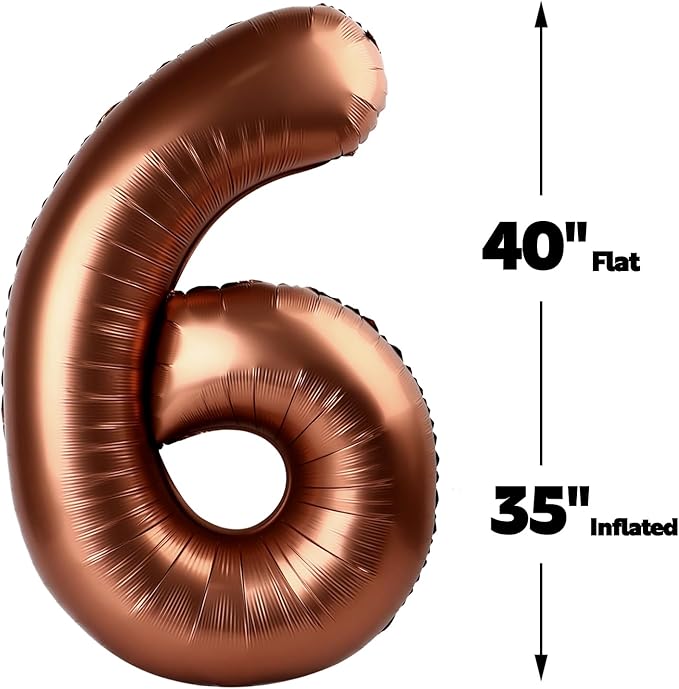 Coffee Brown 40 Inch Mylar Foil Number 6 Balloon, Birthday Digital Balloons - Image 3