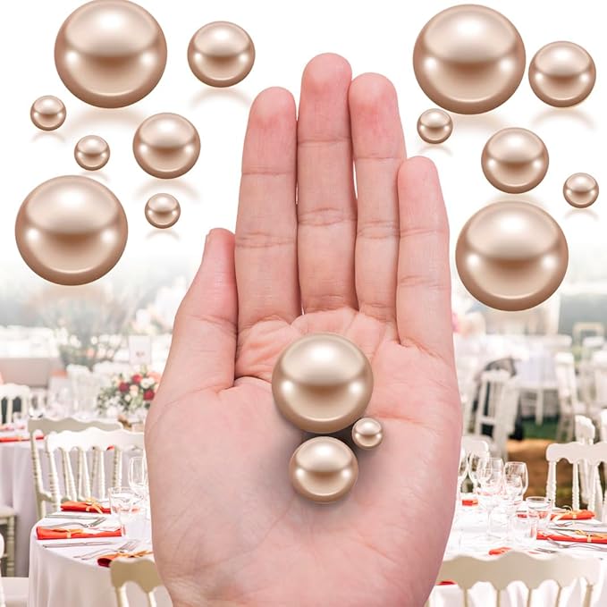 300Pcs Champagne Polished No Hole Faux Pearl Beads - Image 3