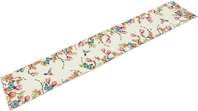 Floral Butterfly Table Runner Seasonal Spring Flower Bird Table Decoration - Image 2