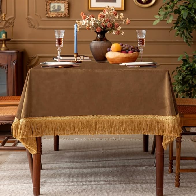 F-CHU Luxury Camel Tablecloth Thickset Velvet Tablecloth - Image 3