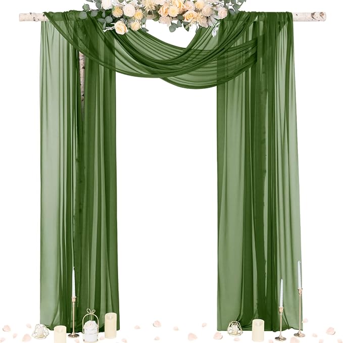 Socomi Olive Green Wedding Arch Draping Fabric 29" x 20Ft 2 Panels Sheer by Socomi