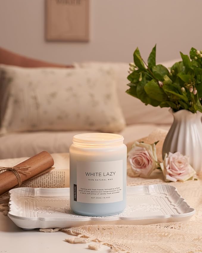 M&SENSE Spring Scented Candle, Jasmine Clean Cotton Soy Wax Large 19.4oz 110 - Image 6