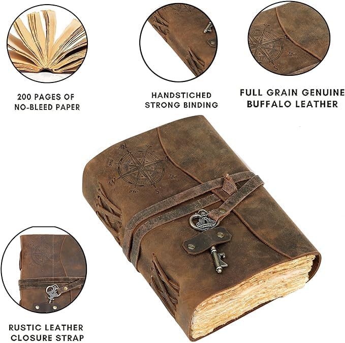 cuero Compass Vintage Leather Journal Antique Handmade Leather Bound Journal - Image 6