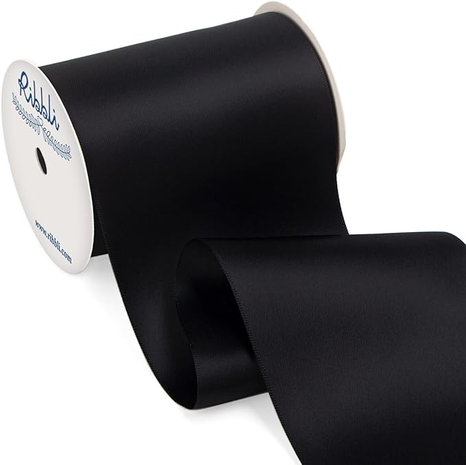 Ribbli Black Satin Ribbon 4 Inch Wide Black Ribbon by Ribbli