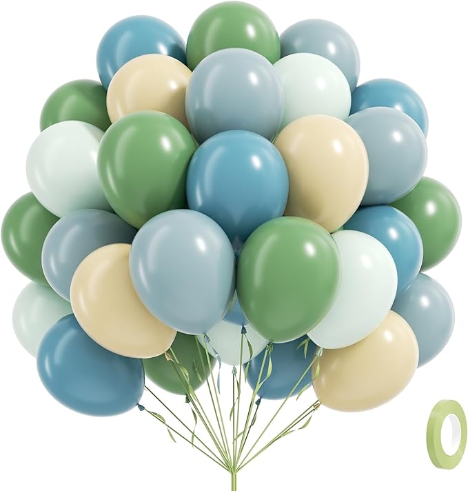 60pcs Blue and Green Balloons by Vicduotex