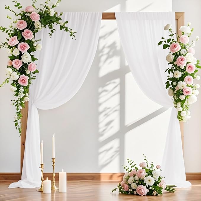 MLMW Wedding Arch Draping Fabric 1 Panel 29" x 20Ft White Sheer Wedding Arch by MLMW