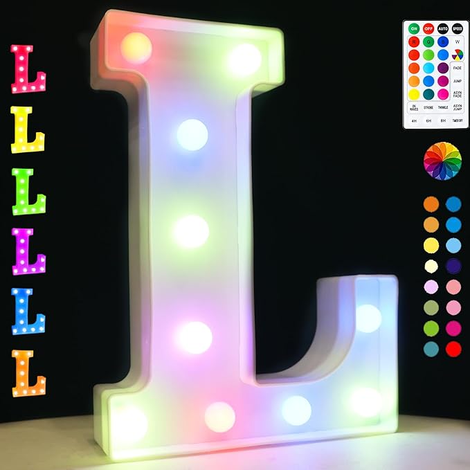Light Up Colorful LED Marquee Letter lights, 18 Colors Changing Alphabet by OYCBUZO