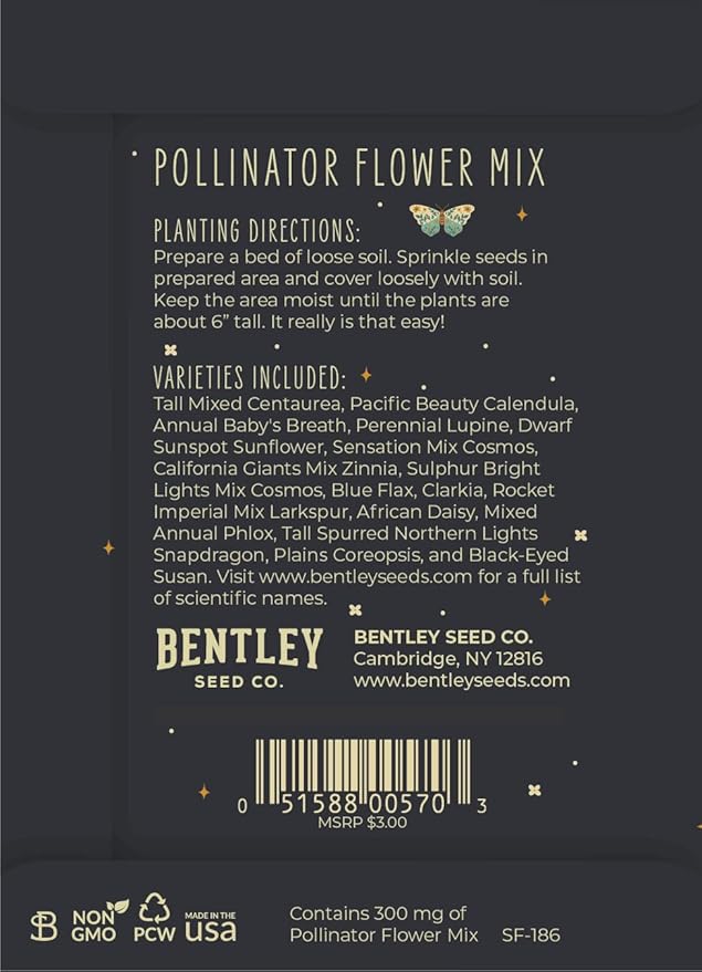 Bentley Pollinator Wildflower Mix, 25 Non-GMO Non-Coated Packets - Image 4