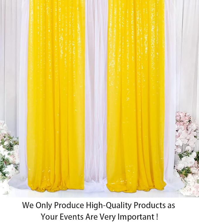 ShinyBeauty Sparkle Backdrop Curtain Yellow 2 Panels Set Sequin Photo Backdrop - Image 2