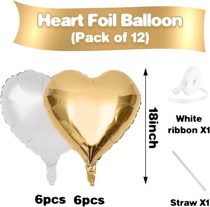 Gold White Heart Balloons - Image 2