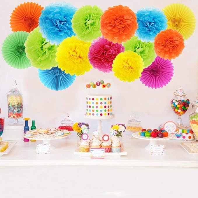 Paper Pom Poms Color Tissue Flowers Hanging Paper Fans Celebration Wedding - Image 5