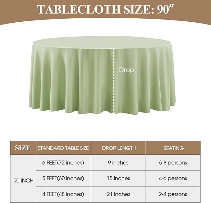 Round Tablecloth 6 Pack 90 Inch Sage Green Tablecloths Washable Decorative - Image 6