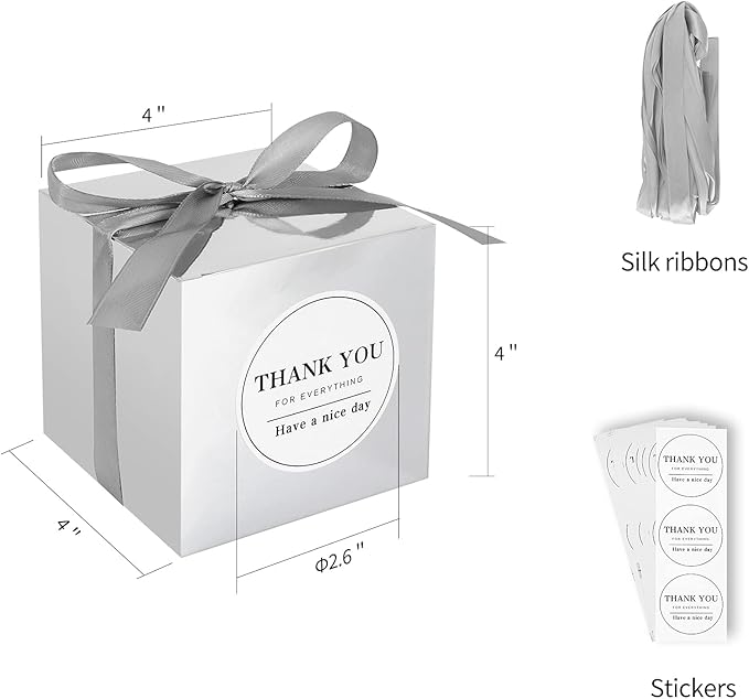 COTOPHER Small Gift Boxes 60 Pack 4x4x4 inches Silver Gift Boxes - Image 4