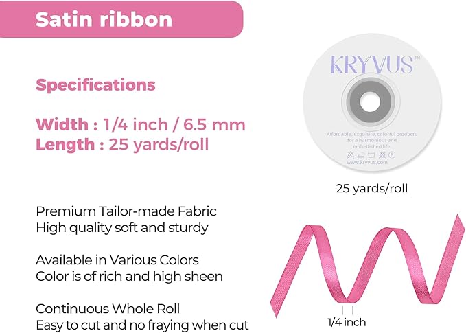 Hot Pink Satin Ribbon 1/4 inch X Continuous 25 Yards, Single Face Polyester - Image 3