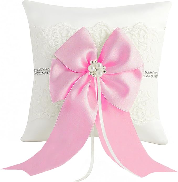 Wedding Ring Bearer Pillow: 8.2 x 8.2 Inch Satin Lace Cushion by IKEEPYOGA