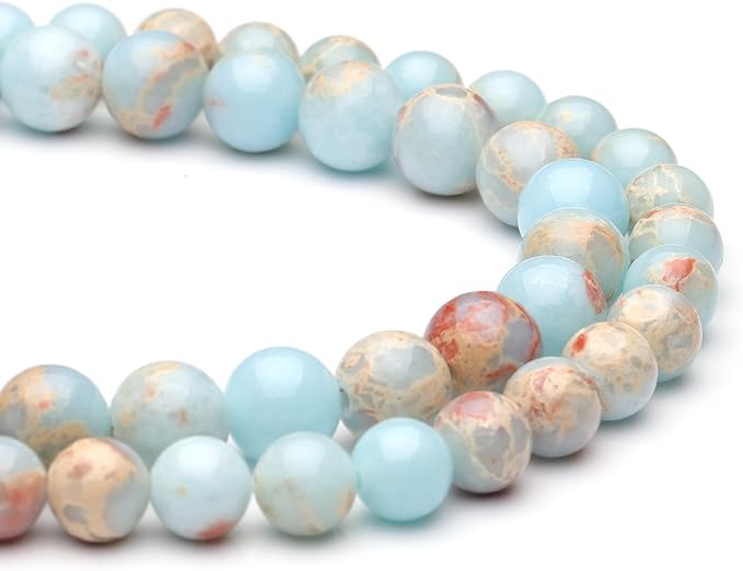 10mm Natural Stone Beads for Jewelry Making, Sky Blue Jasper Polished Smooth - Image 2