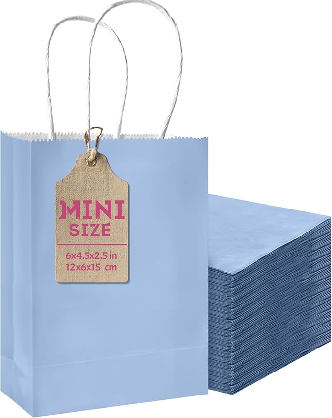 qiqee 50-Packs Light Blue Paper Gift Bags by Qiqee