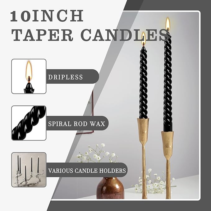12-Pack 10' Tall Black Spiral Taper Candle Set - Image 4