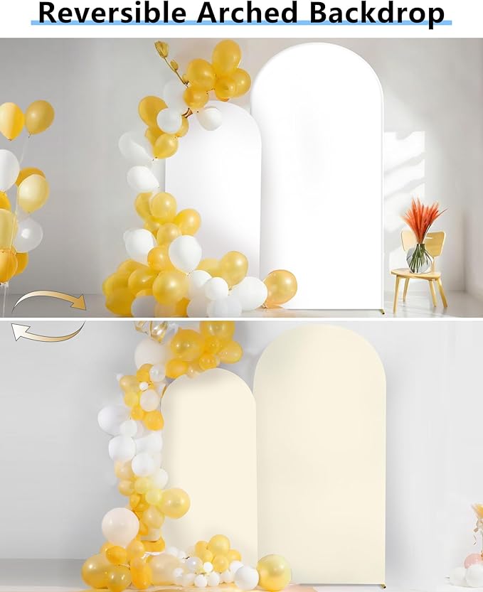 HEMMOTOP White and Light Beige Arch Backdrop Cover 7.2 ft, Wedding Arch Covers - Image 7