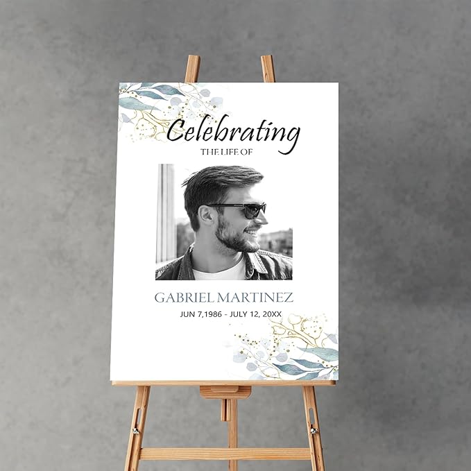 Blue Celebration of Life, Funeral Welcome Sign, Large Memorial Poster, Funeral - Image 5