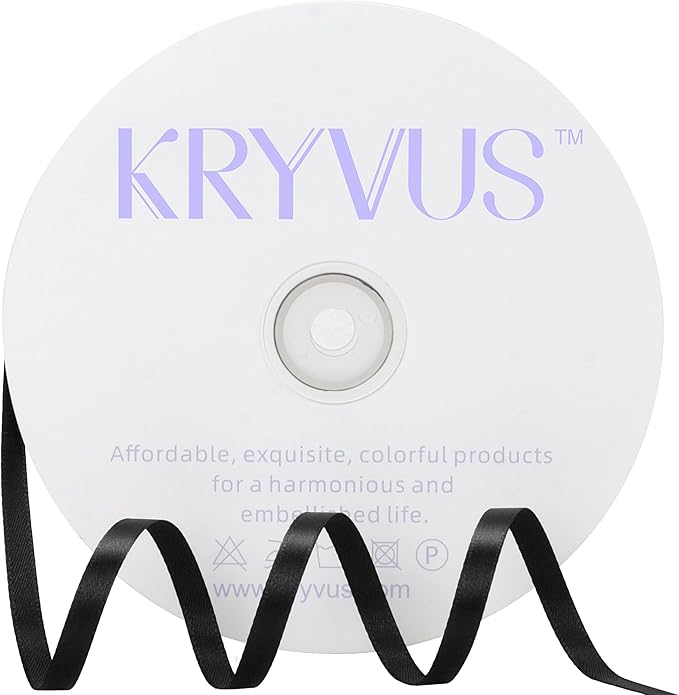 Black Satin Ribbon 1/4 inch X Continuous 100 Yards, Single Face Polyester by Kryvusribbon